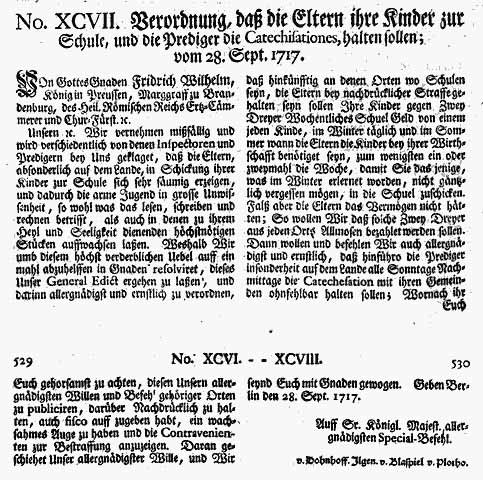 Schulpflicht Preuen 1717